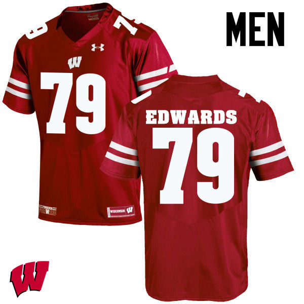 Men Wisconsin Badgers #79 David Edwards College Football Jerseys-Red - Click Image to Close
